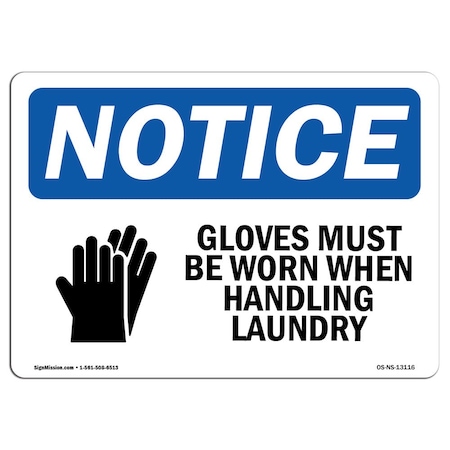 Signmission OSHA Sign, Gloves Must Be Worn When Handling With Symbol, 5in X 3.5in Decal, 5" W, 3.5" H, Landscape OS-NS-D-35-L-13116